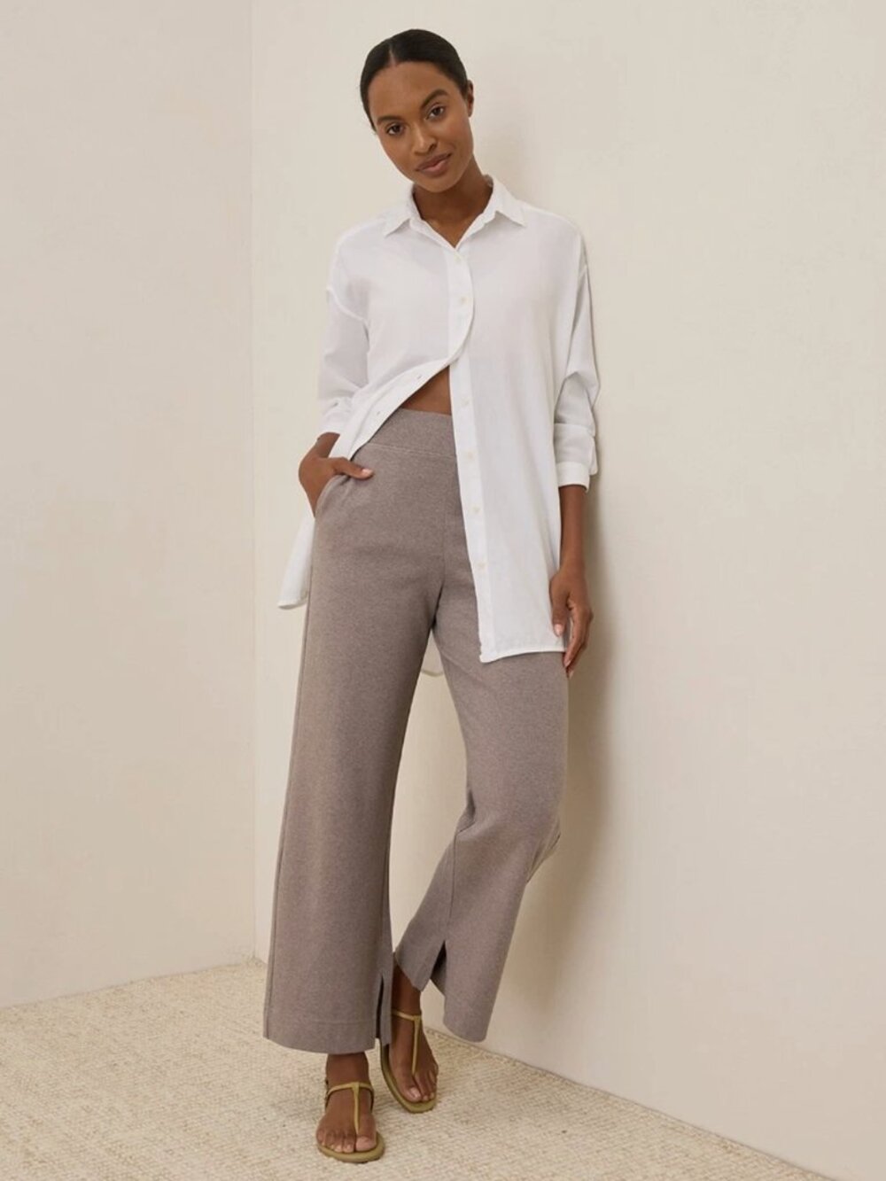 Pact Organic Airplane Wide Leg Pant Deep Taupe Heather XL 26" Inseam